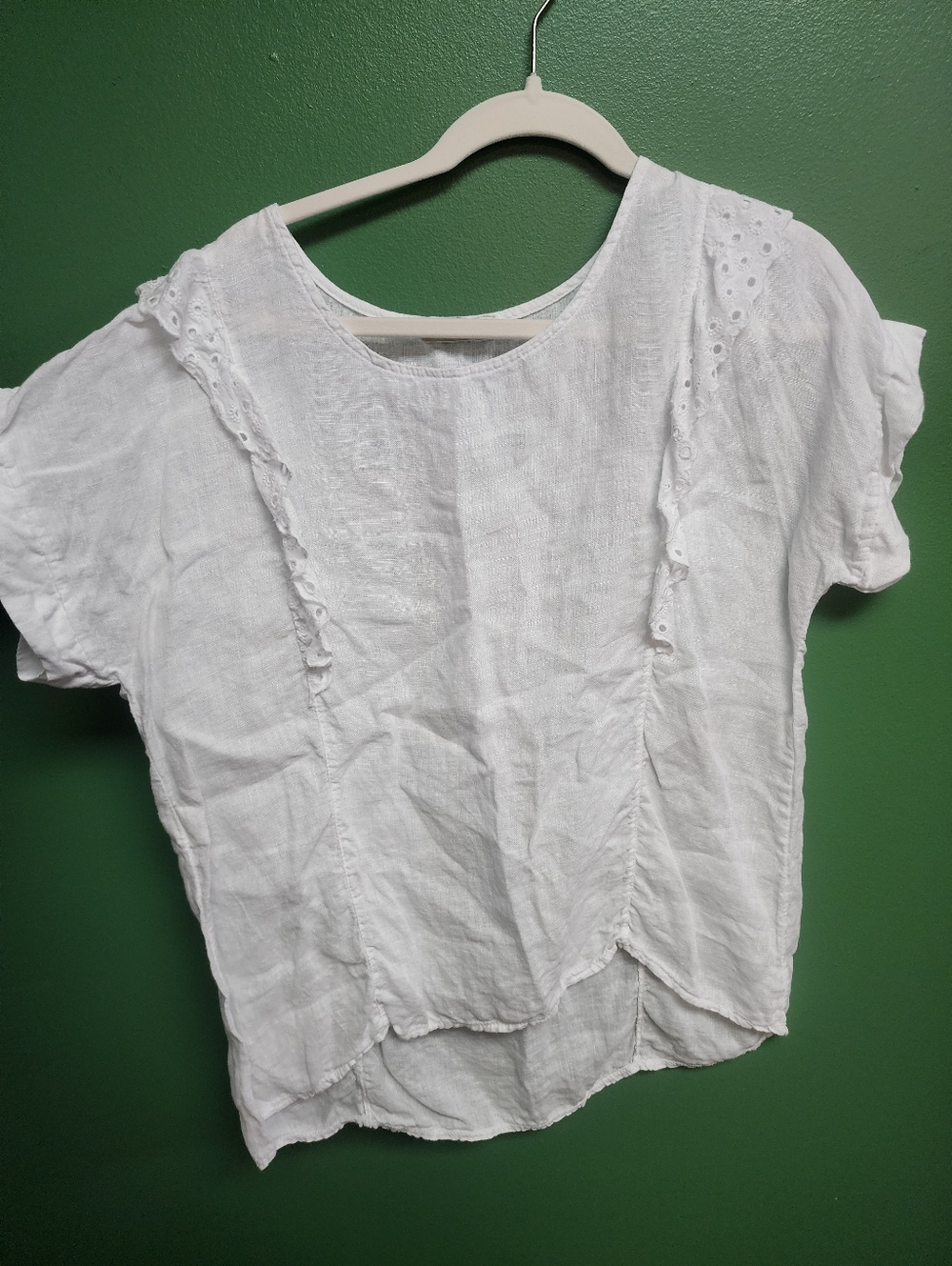 Terzo Millennio White Linen Top Eyelet Trim Made in Italy Size M